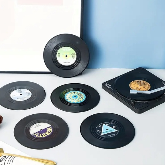 6pcs, Non-Slip Vinyl Record Coasters With Holder - Picture 7 of 11